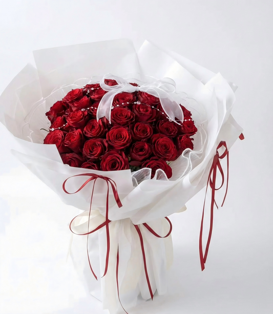 Fresh Red Roses Bouquet – Hand-Tied Bouquet for Anniversaries & Birthdays