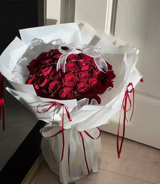 Fresh Red Roses Bouquet – Hand-Tied Bouquet for Anniversaries & Birthdays