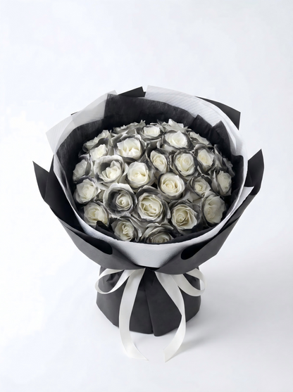 Ink-Edge Preserved Rose Bouquet - Luxury Preserved Flowers for Anniversary
