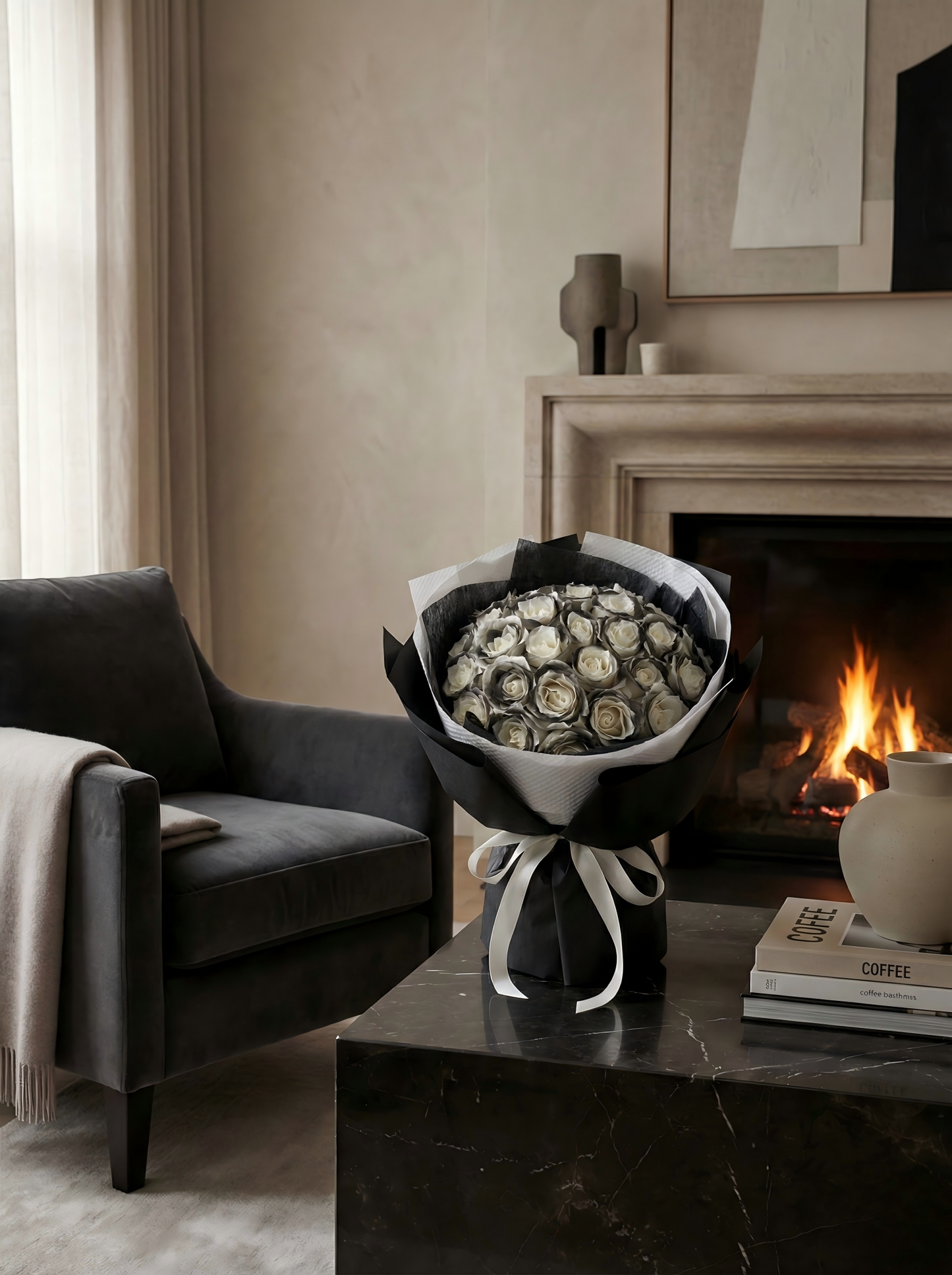 Ink-Edge Preserved Rose Bouquet - Luxury Preserved Flowers for Anniversary