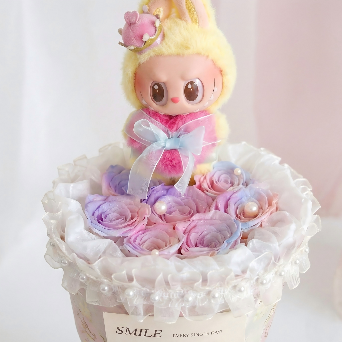 LABUBU Preserved Flower Bouquet - Eternal Rainbow Roses Gift for Her, Anniversary & Birthday