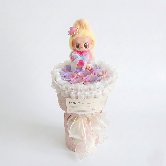 LABUBU Preserved Flower Bouquet - Eternal Rainbow Roses Gift for Her, Anniversary & Birthday