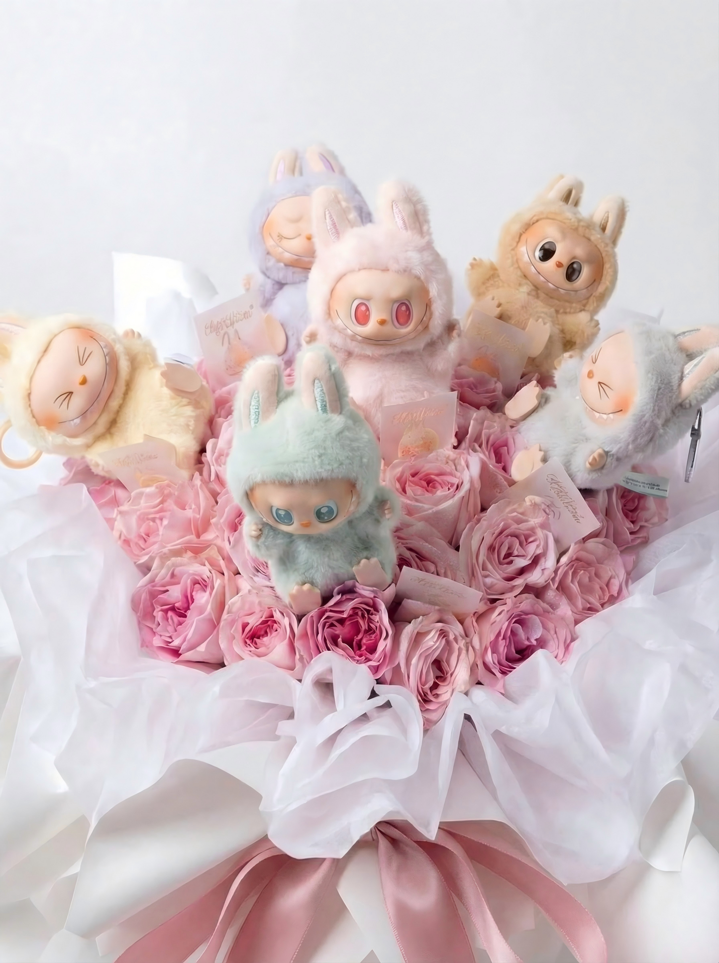 Labubu Plush Pink Rose Bouquet - Fresh Flower Gift for Her