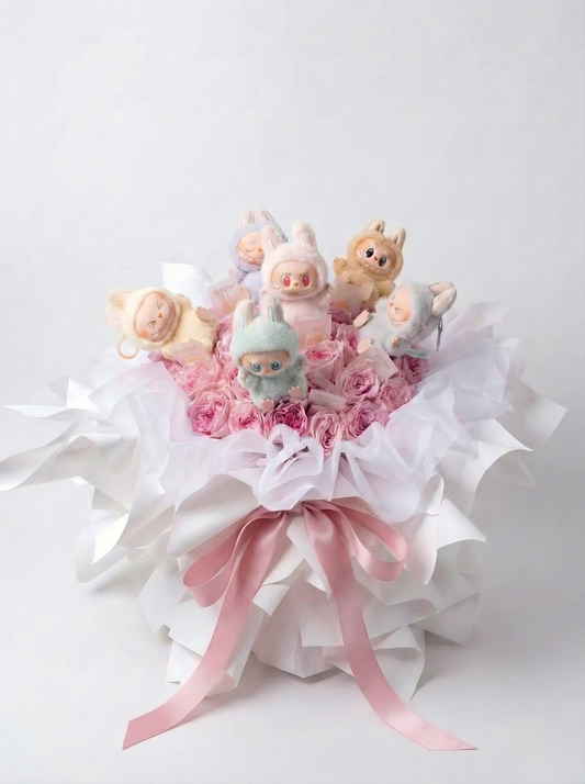 Labubu Plush Pink Rose Bouquet - Fresh Flower Gift for Her