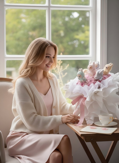 Labubu Plush Pink Rose Bouquet - Fresh Flower Gift for Her