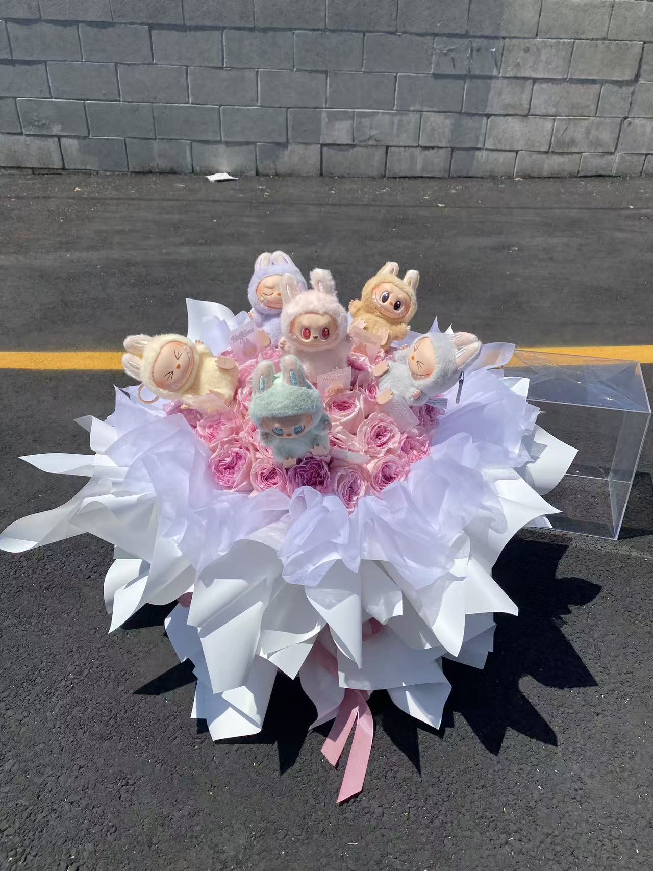 Labubu Plush Pink Rose Bouquet - Fresh Flower Gift for Her