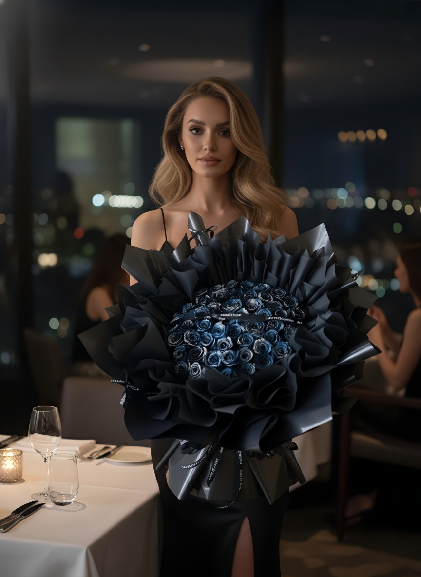 Handcrafted Midnight Blue Preserved Rose Bouquet  - Anniversary & Birthday Gift for Her