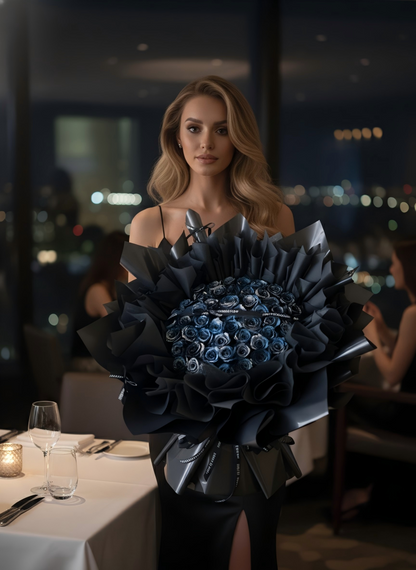 Handcrafted Midnight Blue Preserved Rose Bouquet  - Anniversary & Birthday Gift for Her