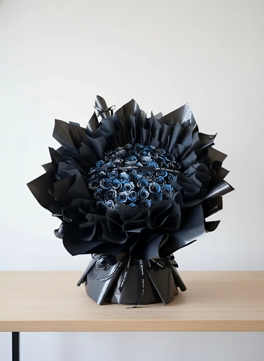 Handcrafted Midnight Blue Preserved Rose Bouquet  - Anniversary & Birthday Gift for Her