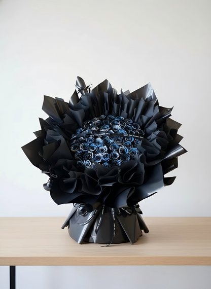 Handcrafted Midnight Blue Preserved Rose Bouquet  - Anniversary & Birthday Gift for Her
