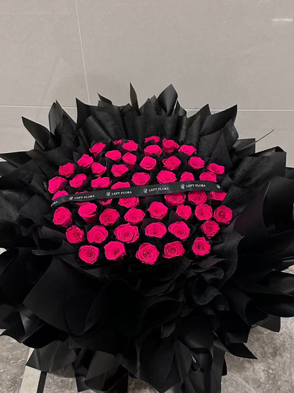 Midnight Rose Bouquet - Luxury Hot Pink Preserved Roses in Black Signature Wrap