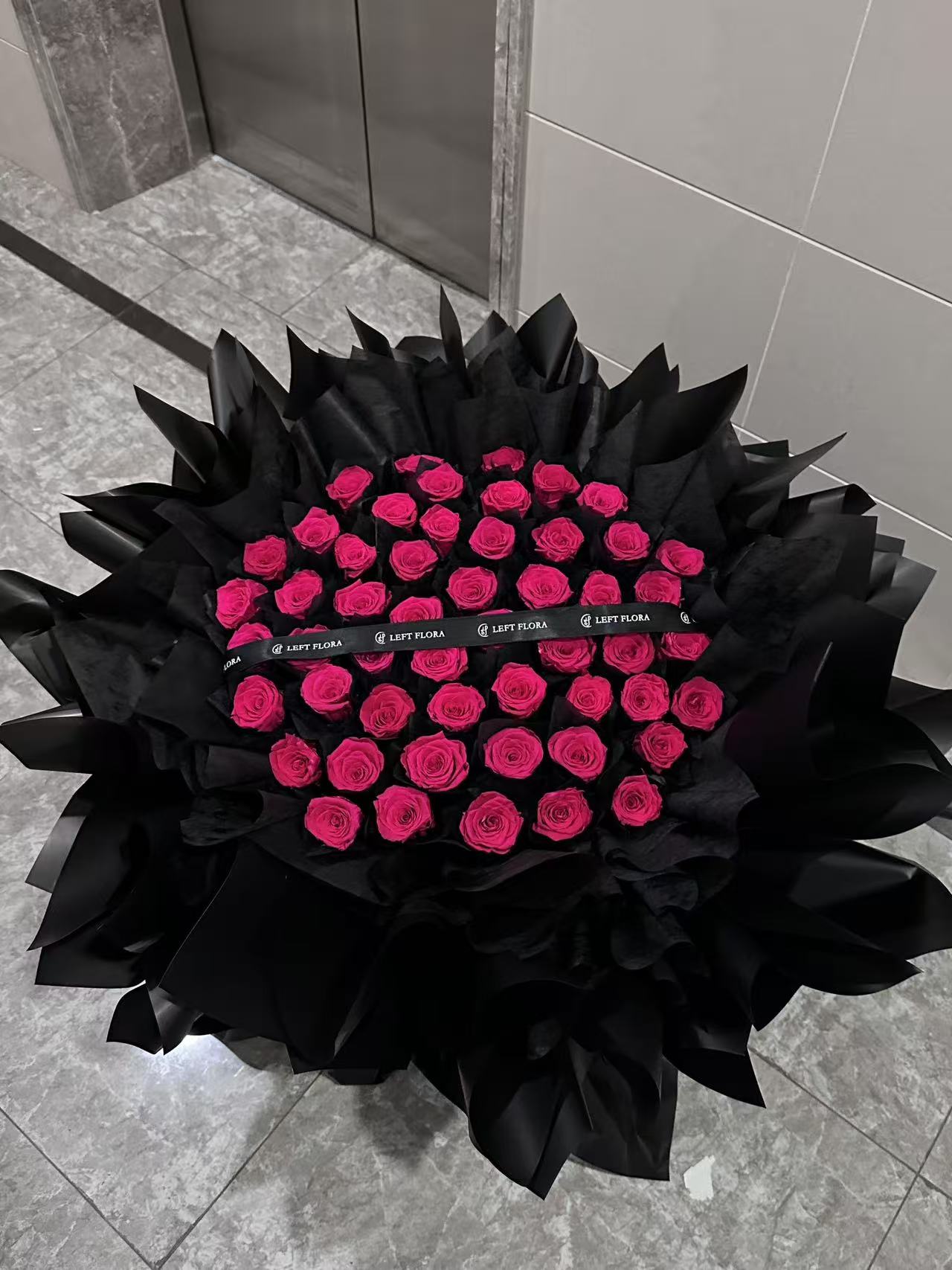 Midnight Rose Bouquet - Luxury Hot Pink Preserved Roses in Black Signature Wrap