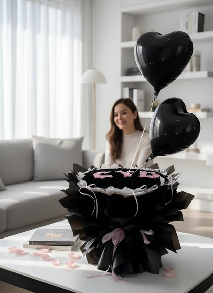 Eternal Secret Personalized Black & Pink Rose Bouquet