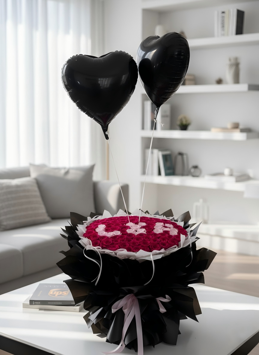 Eternal Secret Personalized Black & Pink Rose Bouquet