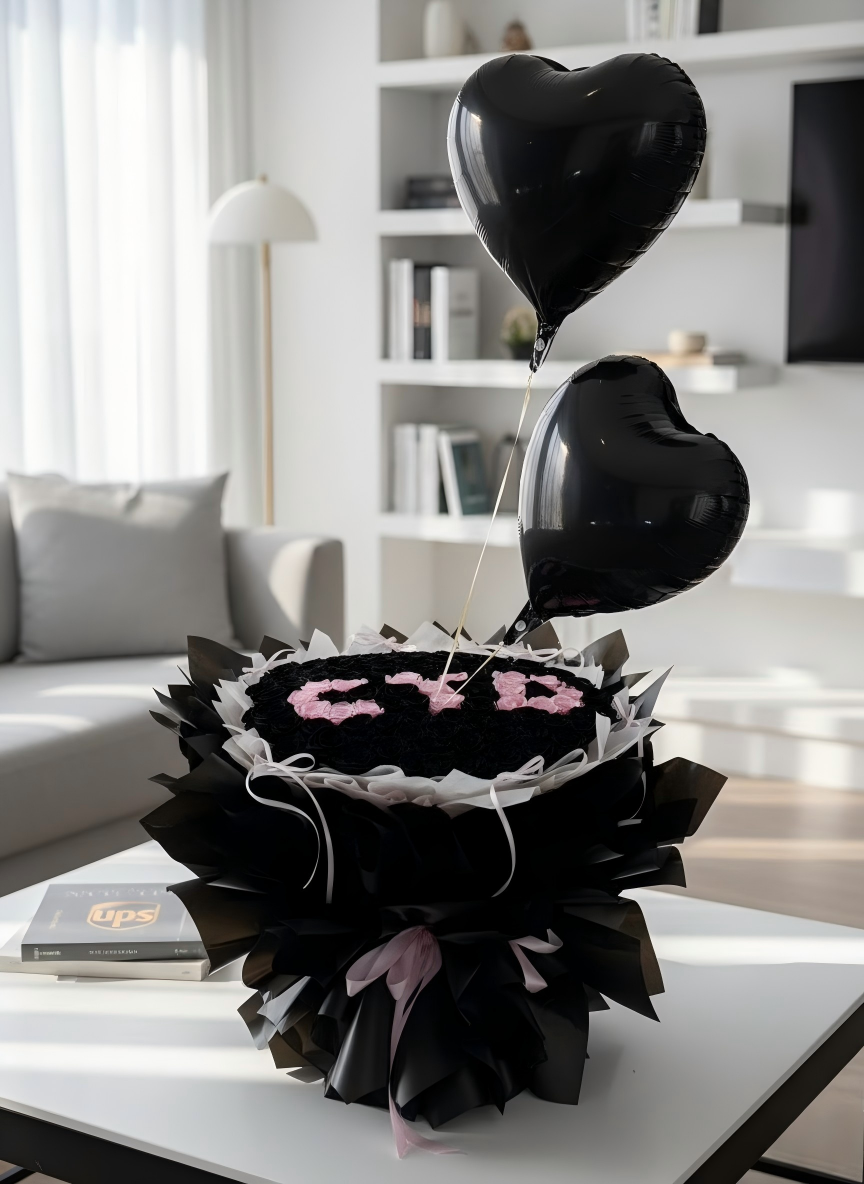 Eternal Secret Personalized Black & Pink Rose Bouquet