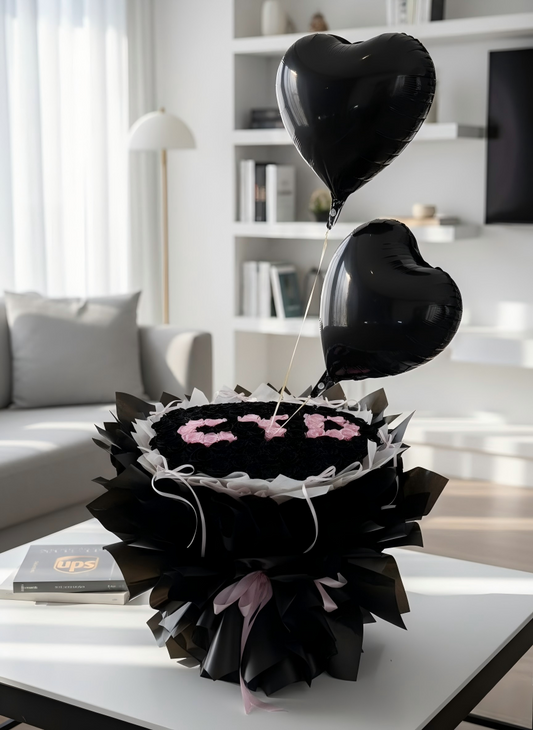 Eternal Secret Personalized Black & Pink Rose Bouquet