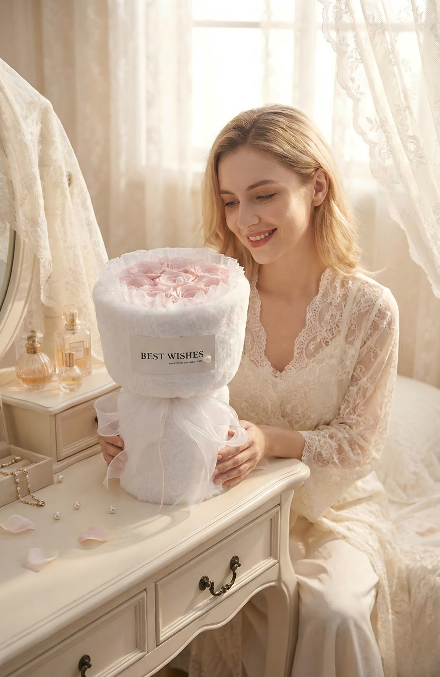 Eternal Blush Pink Preserved Rose Bouquet for Anniversaries & Birthdays