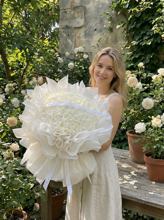 Pure White Preserved Rose Bouquet - Luxury Eternal Flowers for Proposals & Weddings