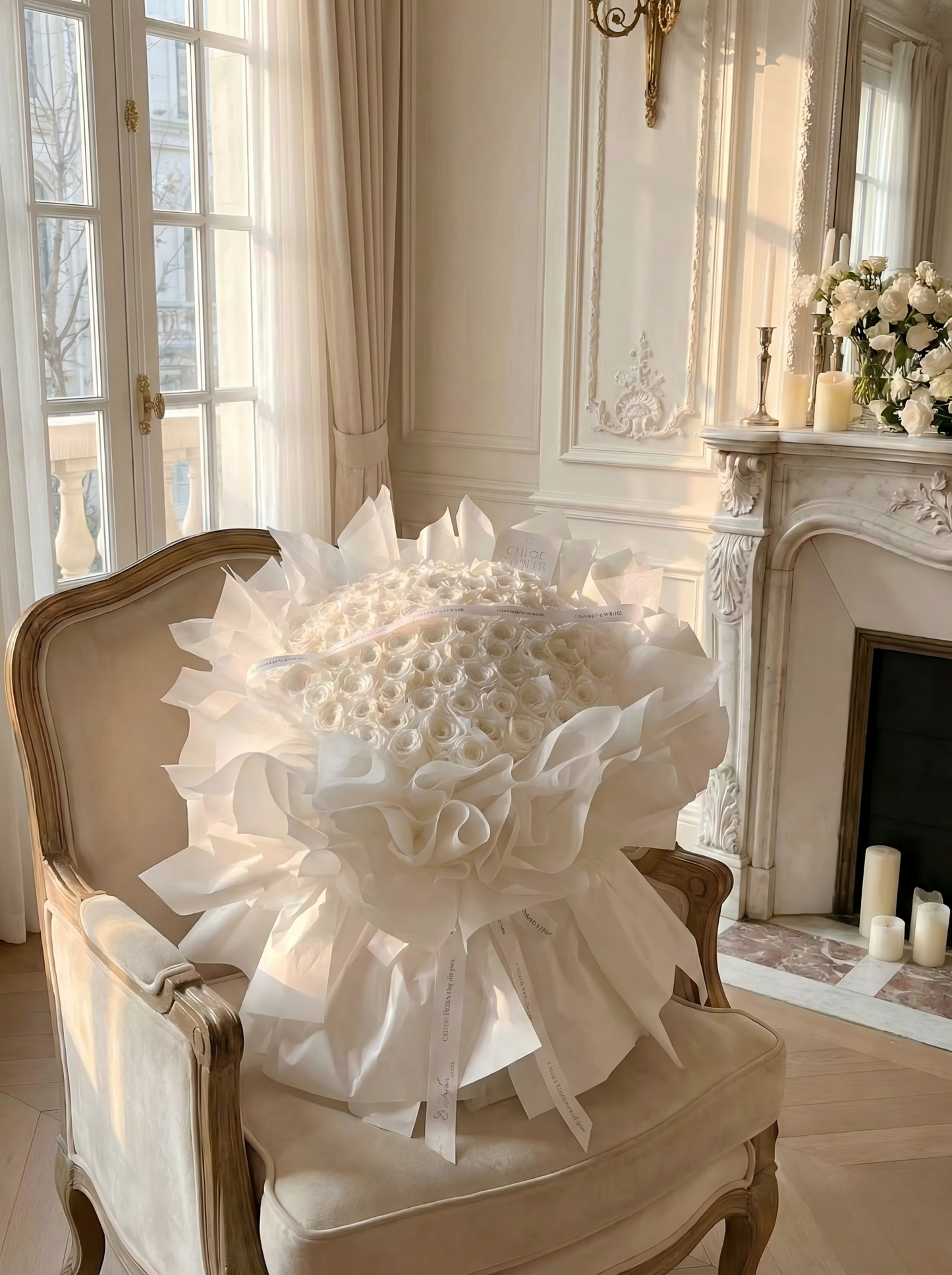 Pure White Preserved Rose Bouquet - Luxury Eternal Flowers for Proposals & Weddings