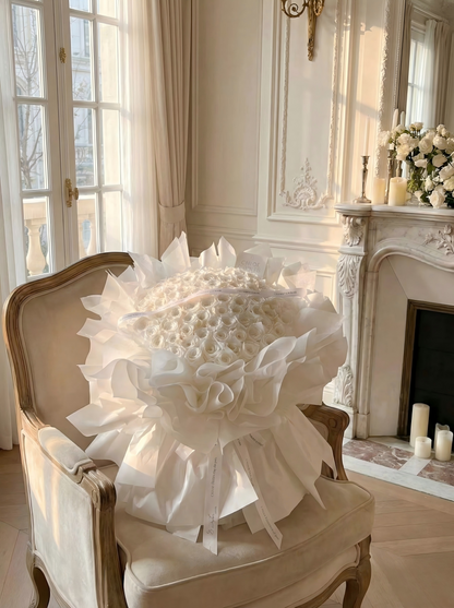 Pure White Preserved Rose Bouquet - Luxury Eternal Flowers for Proposals & Weddings
