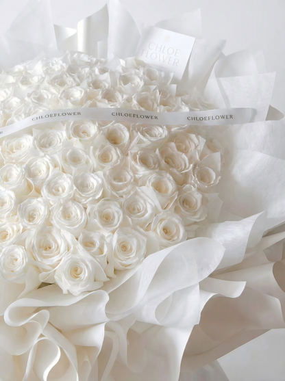 Pure White Preserved Rose Bouquet - Luxury Eternal Flowers for Proposals & Weddings
