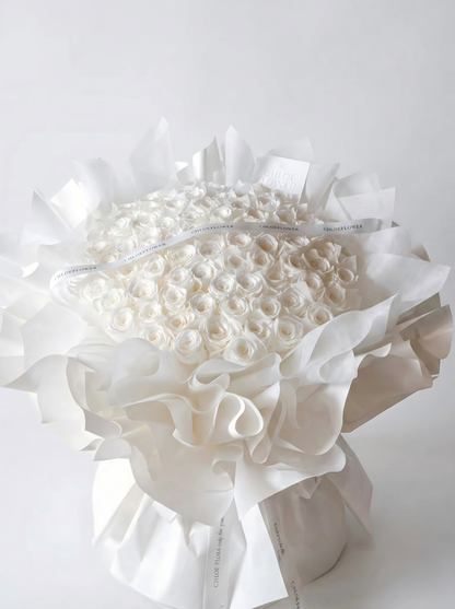 Pure White Preserved Rose Bouquet - Luxury Eternal Flowers for Proposals & Weddings