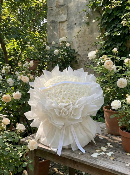 Pure White Preserved Rose Bouquet - Luxury Eternal Flowers for Proposals & Weddings