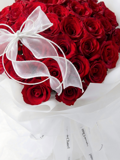 Classic Red Rose Bouquet Wrapped in Delicate White Mesh