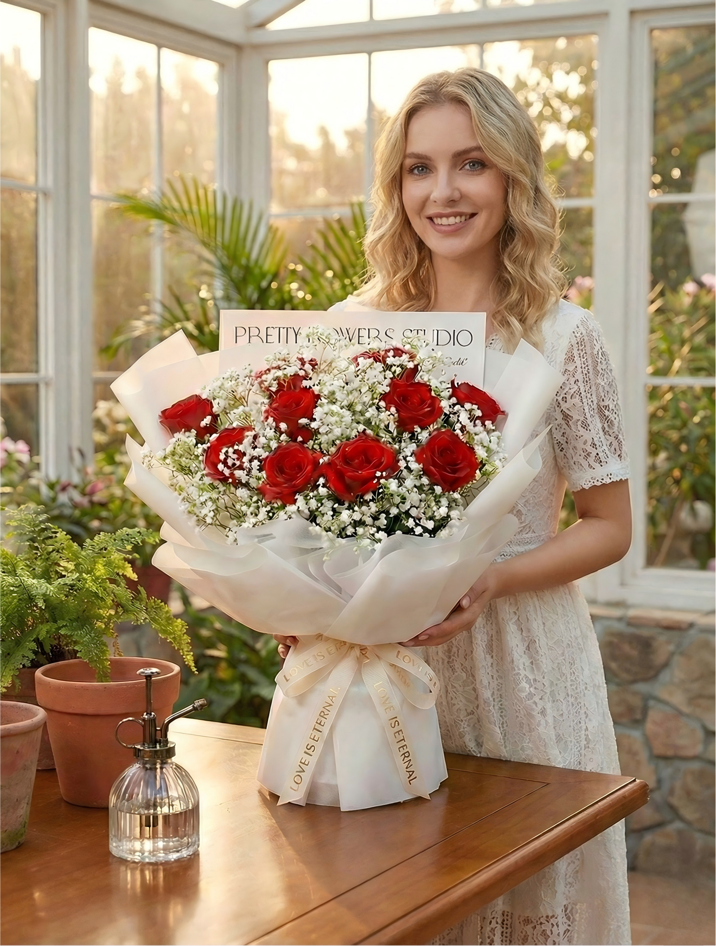 Fresh Red Rose and Baby’s Breath Bouquet – Designed by a Local Florist
