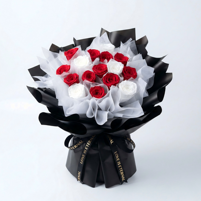 Eternal Red & White Preserved Rose Bouquet - Handcrafted Long-Lasting Gift