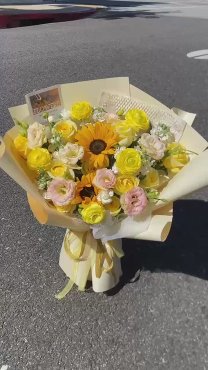 Yellow Sunflower & Rose Bouquet - Fresh Mixed Floral Arrangement for Birthdays & Get Well