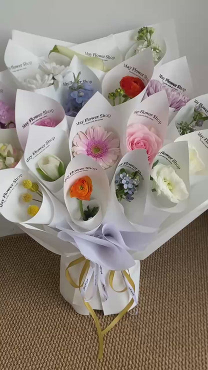Multi-Bloom Floral Bouquet - 16 Pcs Assorted Fresh Flowers for Birthdays & Occasions